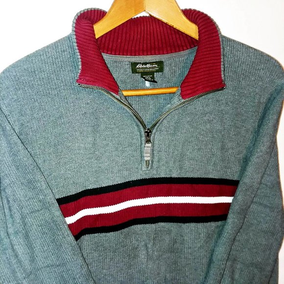 Eddie Bauer Pullover 1/4 Zip Gray w/ stripe XLT